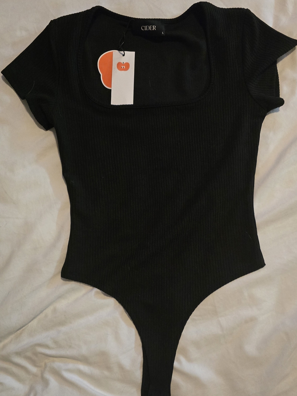 Cider Black Ribbed Square-Neck Body Suit.